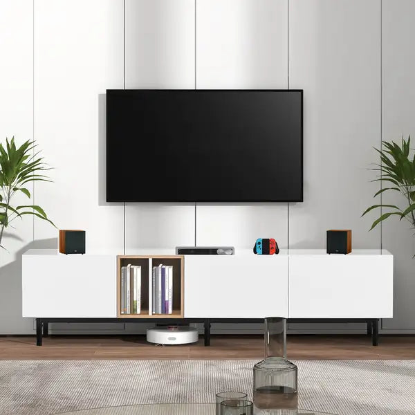 Modern TV Stand for 80" TVs | 3-Door Media Console with Large Storage