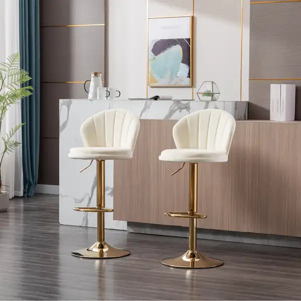 Cream Velvet Swivel Bar Stools Set of 2 - Chrome Base, Adjustable Height - Minihomy