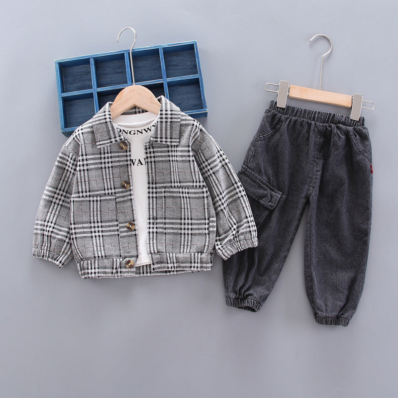 Baby boy long sleeve plaid suit