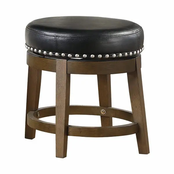 Black Faux Leather Swivel Stools (Set of 2) - Brown Wood Frame