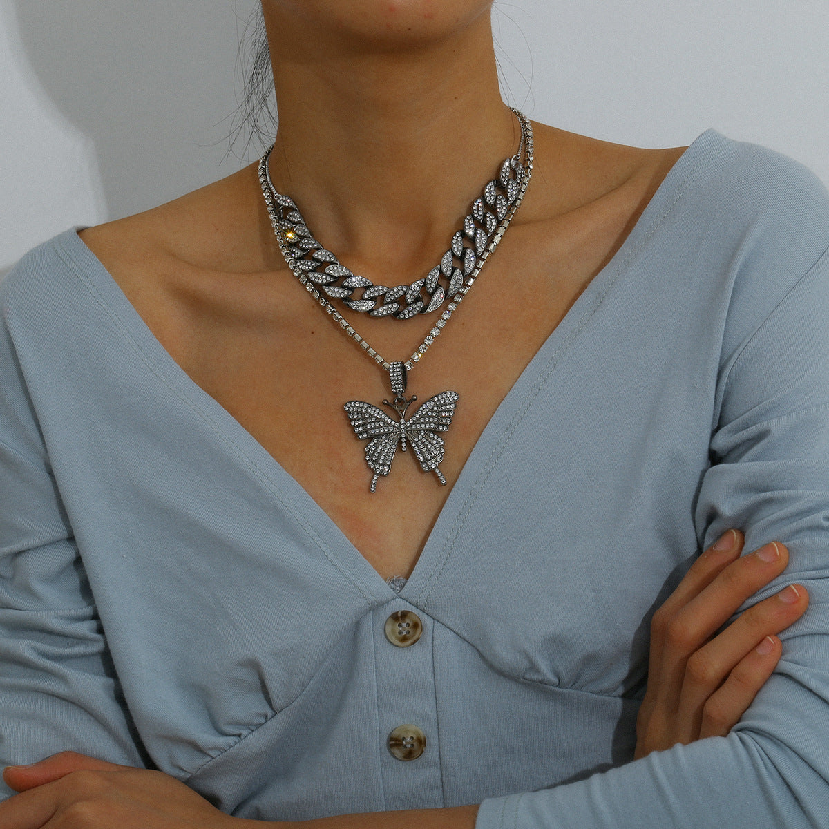 Crystal Rhinestone Butterfly Pendant Nekclace for Women