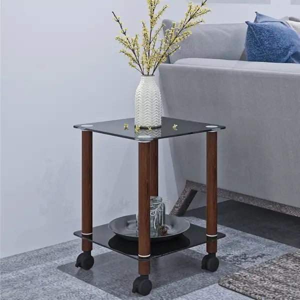 Black Walnut 2-Tier Side Table with Storage - Modern Nightstand & End Table