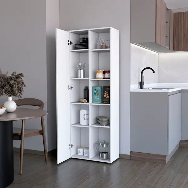 White Kitchen Pantry Cabinet - 1 Door Multi-Storage