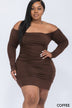 Plus Size Off Shoulder Ruched Long Sleeve Dress - Minihomy