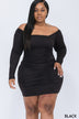 Plus Size Off Shoulder Ruched Long Sleeve Dress - Minihomy