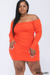 Plus Size Off Shoulder Ruched Long Sleeve Dress - Minihomy