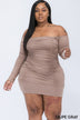 Plus Size Off Shoulder Ruched Long Sleeve Dress - Minihomy