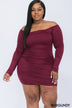 Plus Size Off Shoulder Ruched Long Sleeve Dress - Minihomy