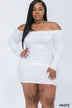 Plus Size Off Shoulder Ruched Long Sleeve Dress - Minihomy