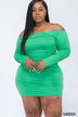 Plus Size Off Shoulder Ruched Long Sleeve Dress - Minihomy