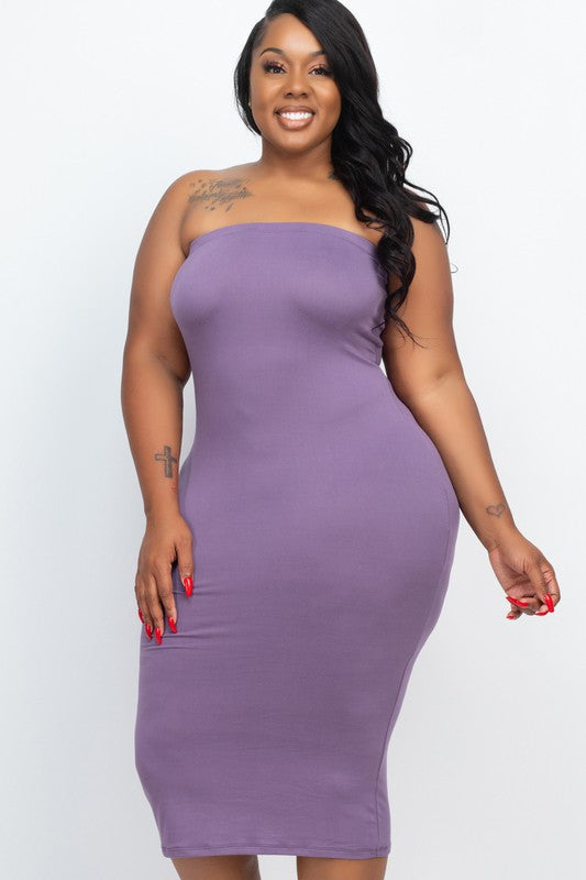 Plus Size Solid Strapless Tube Bodycon Midi Dress - Minihomy