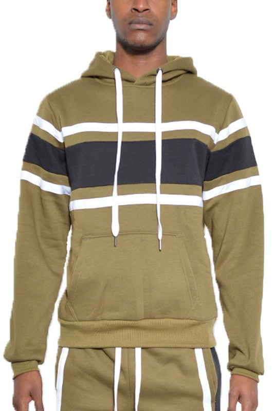 Solid with Three Stripe Pullover Hoodie