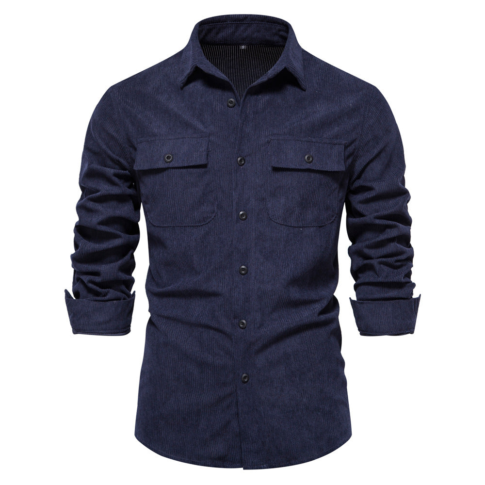 Men's Slim Corduroy Solid Color Long Sleeve Shirt