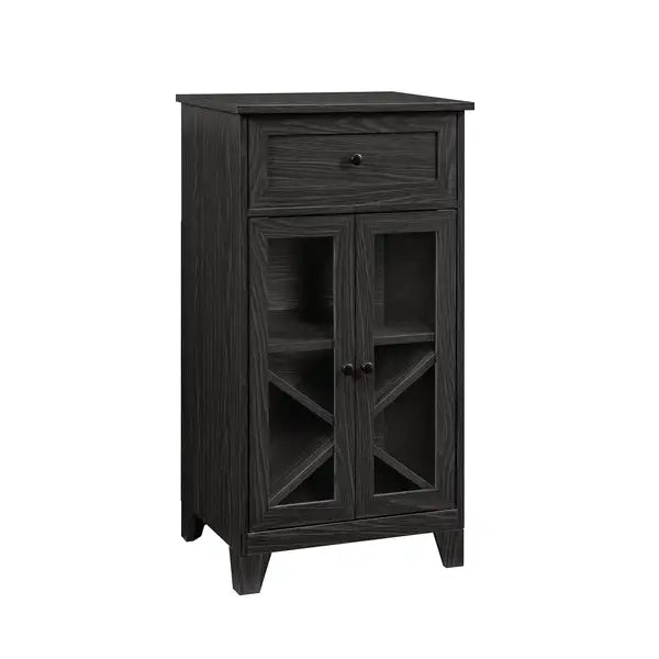 Graphite Glass Door Bar Cabinet with Bottle Storage