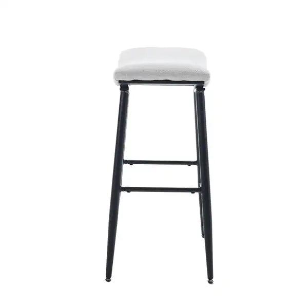 Modern Linen Bar Stools Set of 2, Armless Counter Height, Beige Gray & Pale Blue - Minihomy