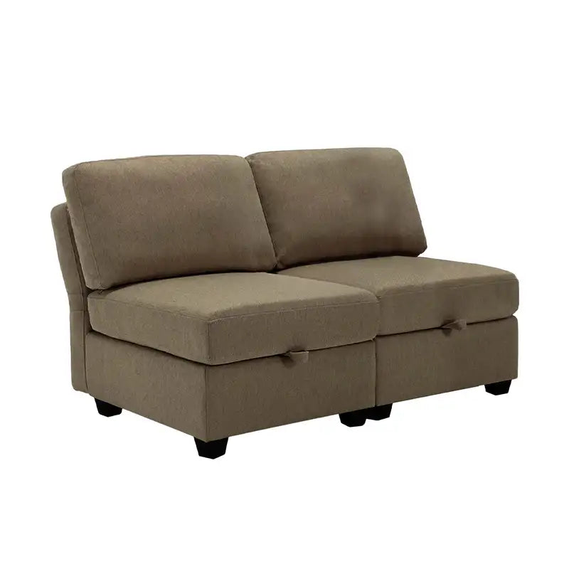 Modern Brown Fabric Sofa with Storage - 2-Seater Couch