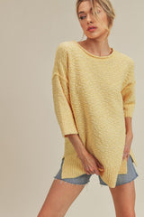 Mandie Sweater - Textured Knit, Boxy Silhouette, Ribbed Hem and Sleeves, Scoop Neck, Long Sleeve