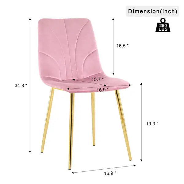 Modern Pink Dining Chairs Set of 4, Light Luxury Home Bedroom Stool with Gold Metal Legs - Minihomy