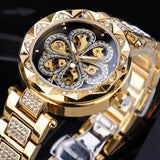 Forsining Mechanical Automatic Ladies Watches Top Brand Luxury Rhinestone Female Wrist Watches Rose Gold Stainless Steel Clock