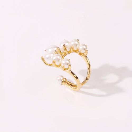 Big Geometric Pearl Paved Rings for Women