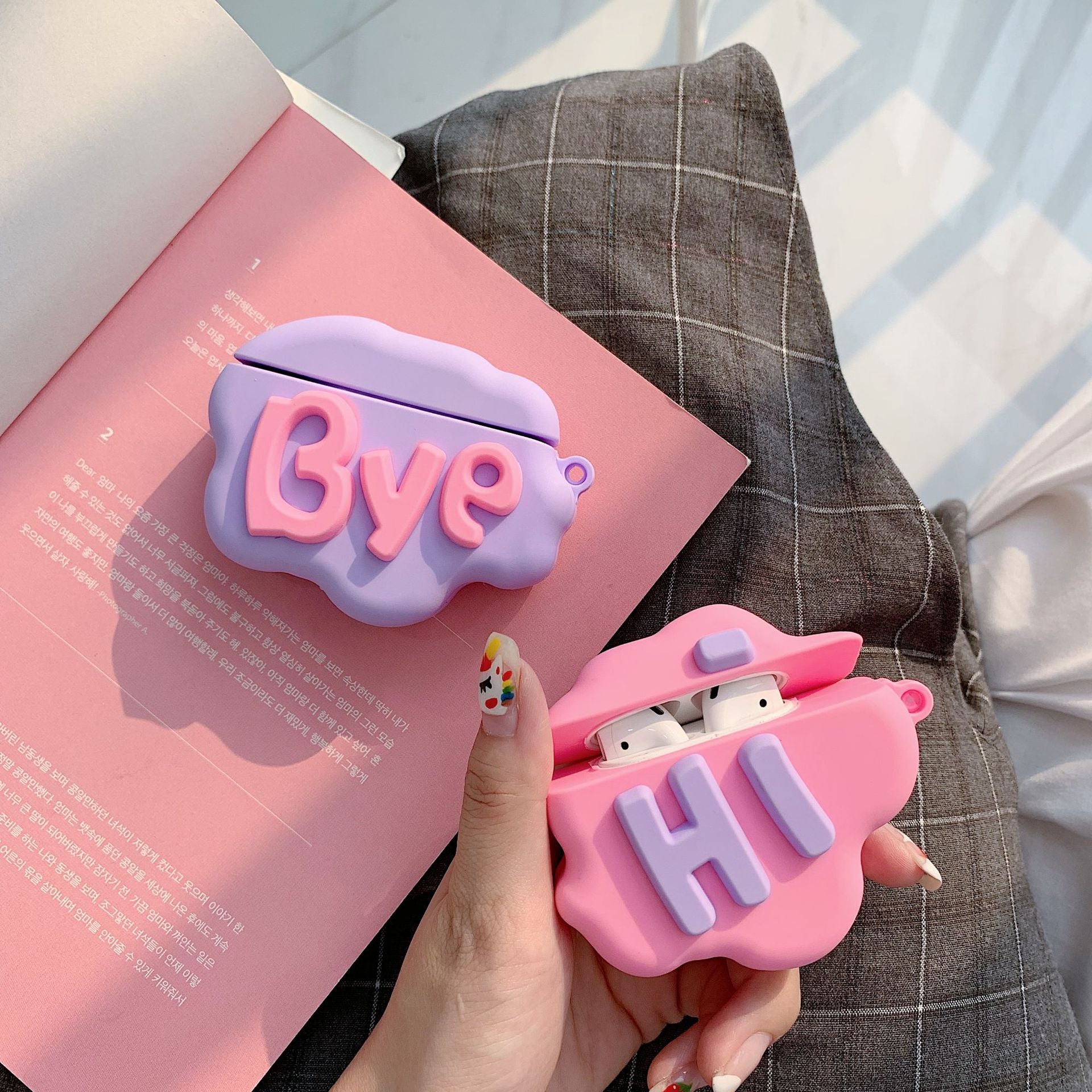 HI BYE Cloud Letter Cartoon Soft Silicone Wireless Earphone Cases Cute Cover