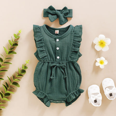 Lace Sleeve Double-Sided Ruffled Triangle Romper