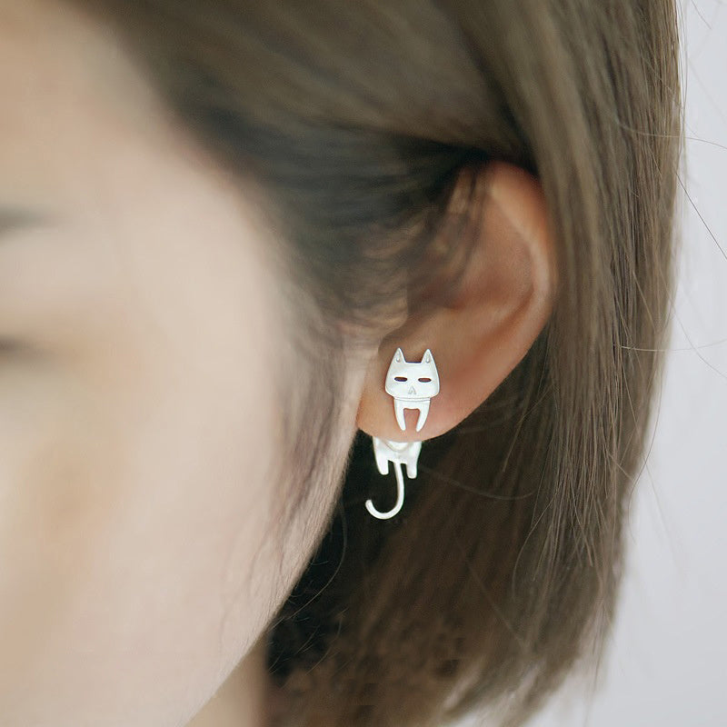 Fashion Asymmetry 925 Sterling Silver Stud Earrings Animal Fish Cat Stud Earrings for Women Personality Jewelry Gifts