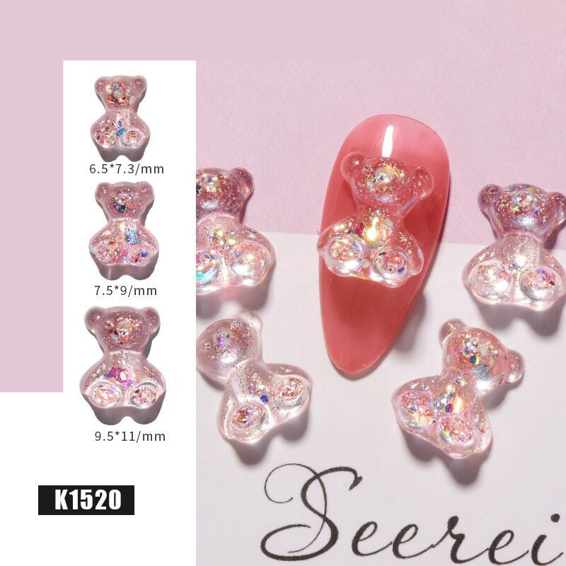 3D Cute Bear Resin Nail Art Decorations Crystal Gummy Bear Nail Glitter Jelly Ornaments