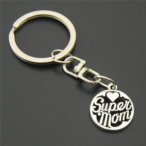 1PC Super Mom Key Chain Round Key Ring Diy Mothers Day Gift
