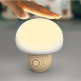 Silicone LED Night Lamp Brightness Adjustable Mushroom Pat Switch Wooden Base Timing LED Night Light For Children's Gift