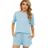 Short-sleeved Two-piece Threaded Sports Round Neck Casual Home Wear