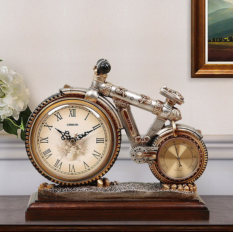 Lisheng European Clock Sitting Room Quiet Retro Clock Creative Desk Clock Decorative Clock Bicycle Ornament Quartz Clock