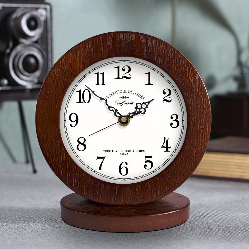 Living Room American Simple Wooden Clock Table Clock Mute Modern Bedroom Table Clock - Minihomy