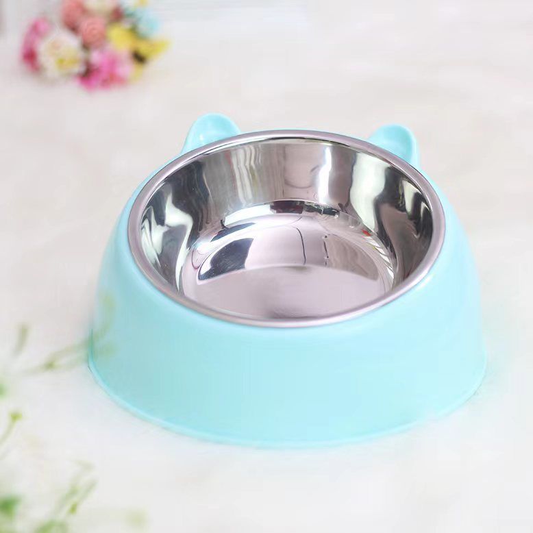 Double Bowl Stainless Steel Dog Bowl - Non-Tip, Cartoon Design, Water & Food Feeder for Cats & Dogs