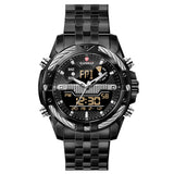 Men'S Watch Dual Movement Backlight Alarm Clock Waterproof Steel Band Watch Alloy Electronic Watch