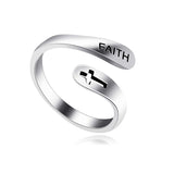 Adjustable Ring Vintage Faith Letters Cross Opening Adjustable Rings For Women Men