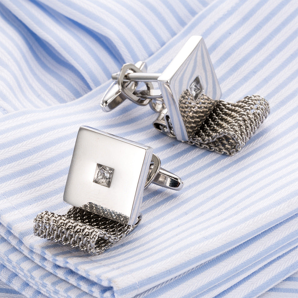 Shirt Cufflinks - Square White Crystal Business Cufflinks