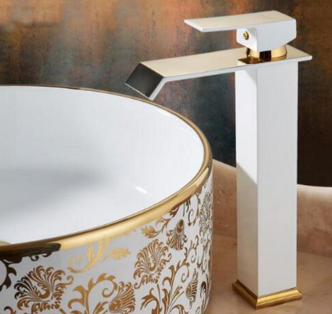All Copper Hot And Cold Water Waterfall Black And White Paint Golden Basin Art Faucet