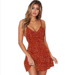 Polka-dot Strappy Dress Women Summer Beach Sundress