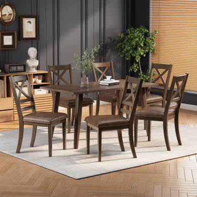 6-Piece Brown Wood Dining Set with Table and Chairs - Minihomy