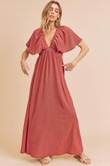 Liane Dress - Versatile Maxi with V-Neck, Empire Waist, Flutter Sleeves