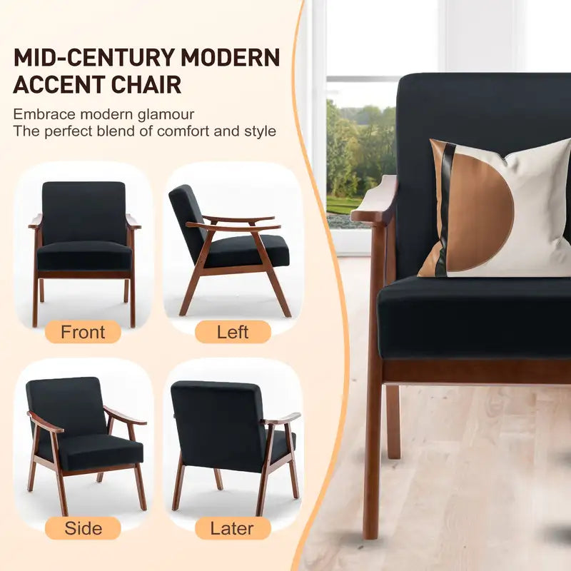 Mid-Century Modern Wingback Chair: Solid Wood, Extra-Thick Backrest