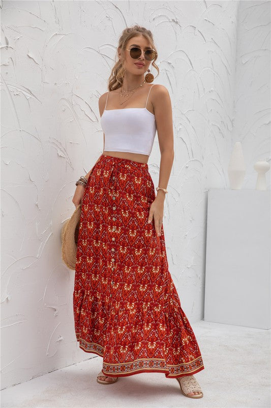 Women's Floral Print Maxi Skirt: Flowy, Bohemian Summer Dress