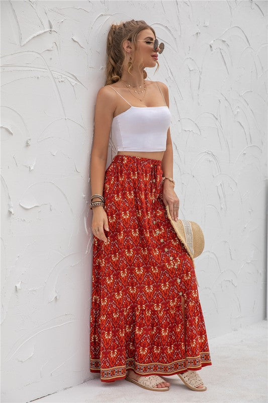 Women's Floral Print Maxi Skirt: Flowy, Bohemian Summer Dress