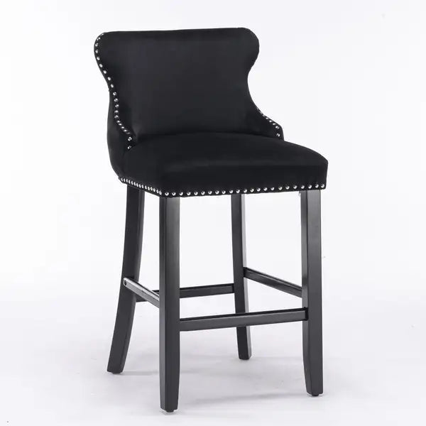 Contemporary Velvet Wingback Barstools Set of 2 with Button Tufted & Nailhead Trim - Black - SW1824BK - Minihomy