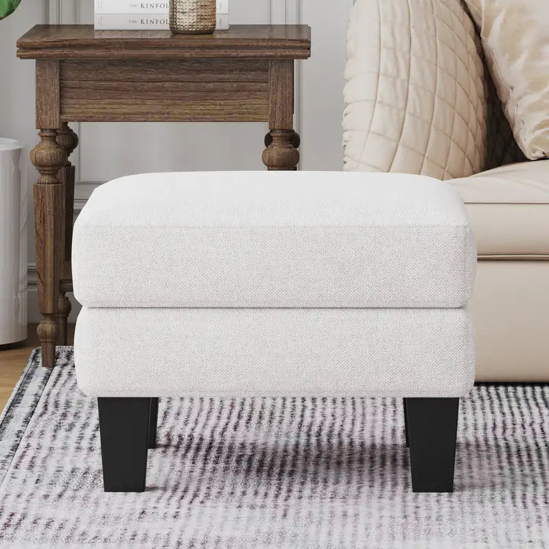 Beige Fabric Ottoman: Modern Storage Footrest