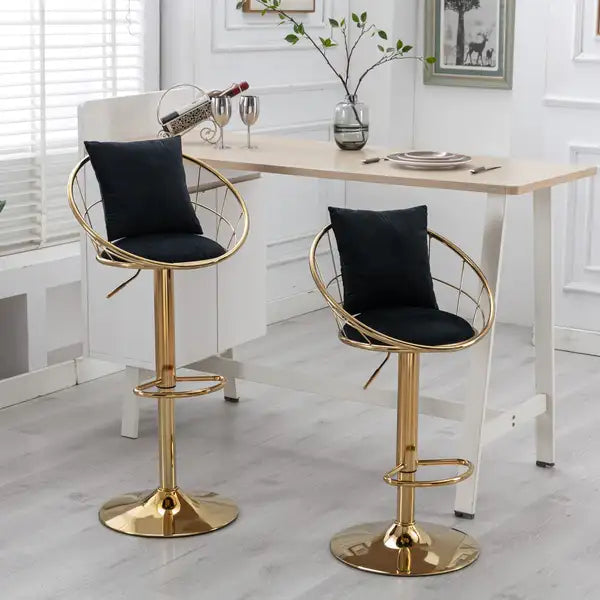 Luxury Gold Plated Velvet Bar Stools (Set of 2) - Adjustable Height