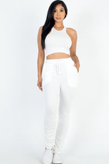 Women's Crop Top & Ruched Drawstring Pants Set - Casual Summer Outfit