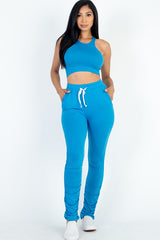 Women's Crop Top & Ruched Drawstring Pants Set - Casual Summer Outfit