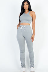 Women's Crop Top & Ruched Drawstring Pants Set - Casual Summer Outfit